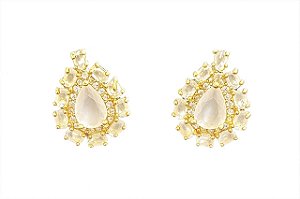 BRINCO GOTA ROSA LEITOSO CRAVEJADO DE ZIRCÔNIA FOLHEADO A OURO