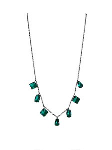 GARGANTILHA PINGENTES PEDRAS DE ZIRCÔNIA VERDE ESMERALDA FOLHEADO A RÔDIO NEGRO