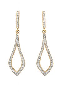 BRINCO ARGOLA CLICK COM GOTA LONGA CRAVEJADA EM ZIRCÔNIAS FOLHEADO A OURO