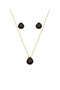 CONJUNTO GOTA PEDRA NATURAL TURMALINA NEGRA FOLHEADO A OURO