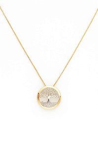 GARGANTILHA PINGENTE ÁRVORE DA VIDA FOLHEADO A OURO