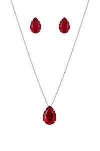 CONJUNTO GOTA ZIRCÔNIA VERMELHO FOLHEADO A PRATA