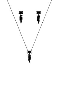 CONJUNTO GEOMÉTRICO ZIRCÔNIA NEGRA FOLHEADO A RÔDIO NEGRO