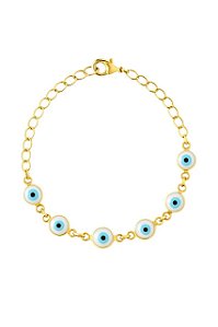 PULSEIRA SETE OLHO GREGO FOLHEADO A OURO