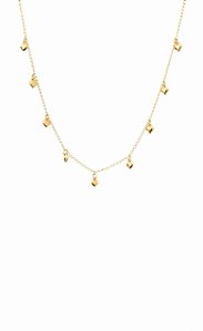 GARGANTILHA CHOKER COM PINGENTES CORAÇÕES FOLHEADO A OURO