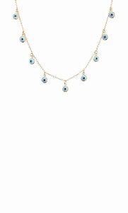 GARGANTILHA CHOKER COM PINGENTES EM OLHO GREGO FOLHEADO A OURO