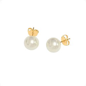 BRINCO PÉROLA 10MM FOLHEADO A OURO