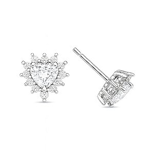 BRINCO CORAÇÃOZINHO CRAVEJADO DE ZIRCÔNIA CRISTAL FOLHEADO A RÔDIO BRANCO