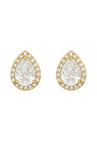 BRINCO GOTA ZIRCÔNIA CRISTAL FOLHEADO A OURO