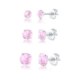 BRINCO TRIO ZIRCÔNIA ROSA CRAVAÇÃO INGLESA FOLHEADO A PRATA