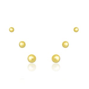 BRINCO TRIO DE BOLINHA LISA FOLHEADO A OURO