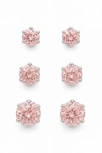 BRINCO TRIO ZIRCÔNIA ROSA CLARO CAIXA ALTA FOLHEADO A PRATA