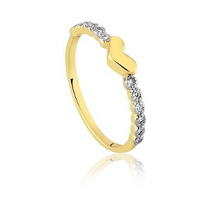 ANEL CORAÇÃO COM PEDRAS DE ZIRCONIA FOLHEADO A OURO