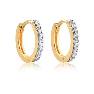 BRINCO ARGOLINHA CLICK GRANDE COM PEDRAS DE ZIRCÔNIAS FOLHEADO A OURO