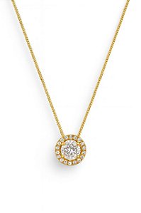 COLAR PINGENTE PONTO DE LUZ GRANDE ZIRCÔNIA CRISTAL FOLHEADO A OURO