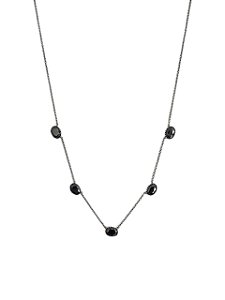 GARGANTILHA DELICADA COM PEDRAS DE ZIRCÔNIA NEGRA FOLHEADO A RÔDIO NEGRO