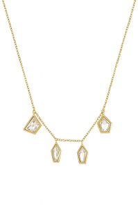 GARGANTILHA MINIMALISTA COM PINGENTES GEOMÉTRICOS ZIRCÔNIA CRISTAL FOLHEADO A OURO