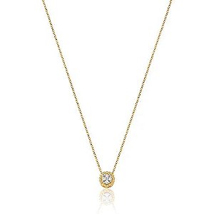 GARGANTILHA PINGENTE CÍRCULO BOLINHAS COM PEDRA DE ZIRCÔNIA FOLHEADO A OURO