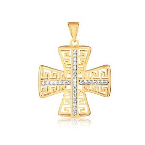 PINGENTE CRUCIFÌXO COM PEDRAS DE ZIRCÔNIA FOLHEADO A OURO
