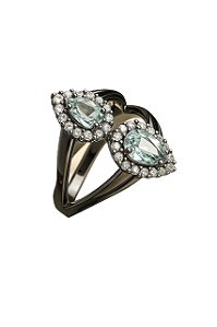 ANEL DUAS GOTAS ARO DUPLO FOLHEADO A RÔDIO NEGRO