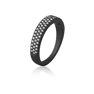 ANEL APARADOR TRÊS FILEIRAS CRAVEJADO DE ZIRCÔNIA CRISTAL FOLHEADO A RÔDIO NEGRO