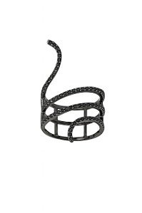 ANEL SERPENTE COM PEDRAS DE ZIRCÔNIA NEGRA FOLHEADO A RÔDIO NEGRO