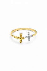 ANEL FALANGE CRUZ TRABALHADA FOLHEADO A OURO