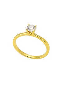 ANEL SOLITÁRIO COM PEDRA DE ZIRCÔNIA 5,0MM FOLHEADO A OURO