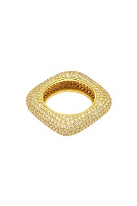 ANEL QUADRADO PAVÊ DE ZIRCÔNIA FOLHEADO A OURO