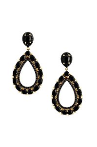 BRINCO GOTA COM PEDRAS DE ZIRCÔNIAS NEGRA FOLHEADO A OURO