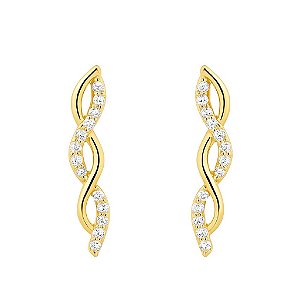 BRINCO DOURADO ONDAS COM ZIRCÔNIA FOLHEADO A OURO