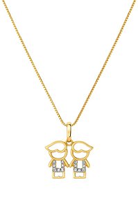 GARGANTILHA DOIS MENINOS COM PEDRAS DE ZIRCÔNIAS FOLHEADO A OURO