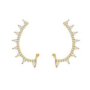 BRINCO EAR CUFF CURVADO COM ZIRCÔNIA CRISTAL FOLHEADO A OURO