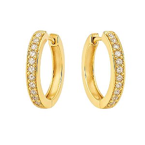 BRINCO ARGOLA CLICK MÉDIA COM PEDRAS DE ZIRCÔNIA CRISTAL FOLHEADO A OURO