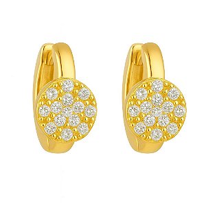 BRINCO ARGOLA CLICK COM PEDRAS DE ZIRCÔNIA EM PONTO DE LUZ REDONDO FOLHEADO A OURO