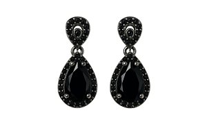 BRINCO GOTINHA CRAVEJADO EM ZIRCÔNIA NEGRA FOLHEADO A RÔDIO NEGRO