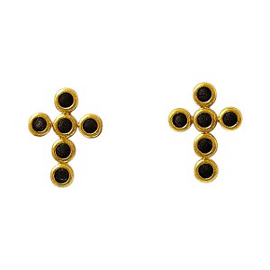 BRINCO CRUZ VAZADO COM ZIRCÔNIAS NEGRA FOLHEADO A OURO