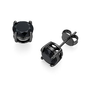 BRINCO SOLIDÁRIO REDONDO COM PEDRA DE ZIRCÔNIA NEGRA FOLHEADO A RÔDIO NEGRO