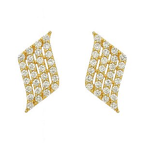 BRINCO LOSANGO ONDULADO CRAVEJADO COM MICRO ZIRCÔNIA FOLHEADO A OURO