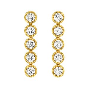 BRINCO PINGENTE COM 5 ZIRCÔNIAS REDONDAS FOLHEADO A OURO