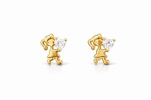 BRINCO INFANTIL MENINA COM CORAÇÃO DE ZIRCÔNIA CRISTAL FOLHEADO A OURO