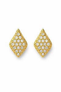 BRINCO LOSANGO CRAVEJADO COM 14 ZIRCÔNIAS FOLHEADO A OURO