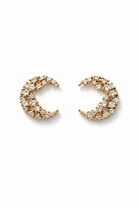 BRINCO LUA CRAVEJADO COM ZIRCÔNIAS CRISTAL FOLHEADO A OURO