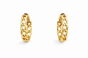 BRINCO ARGOLA CLICK PEQUENA ELO TRABALHADO FOLHEADO A OURO