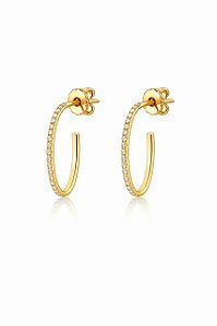 BRINCO ARGOLA DELICADA COM ZIRCÔNIAS DE TARRAXA FOLHEADO A OURO