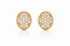 BRINCO ARGOLA CLICK OVAL CRAVEJADO EM ZIRCÔNIAS FOLHEADO A OURO