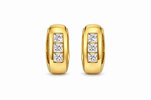 BRINCO ARGOLA CLICK COM 3 ZIRCÔNIAS QUADRADAS FOLHEADO A OURO