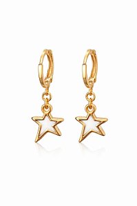 BRINCO ARGOLA CLICK COM PINGENTE DE ESTRELA FOLHEADO A OURO