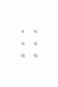 TRIO DE BRINCOS PONTO DE LUZ MINI EM PRATA 925 COM ZIRCÔNIA 2MM 2,5MM E 3MM
