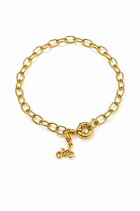 PULSEIRA DE ELOS OVAIS COM PINGENTE DE BICICLETA FOLHEADO A OURO
